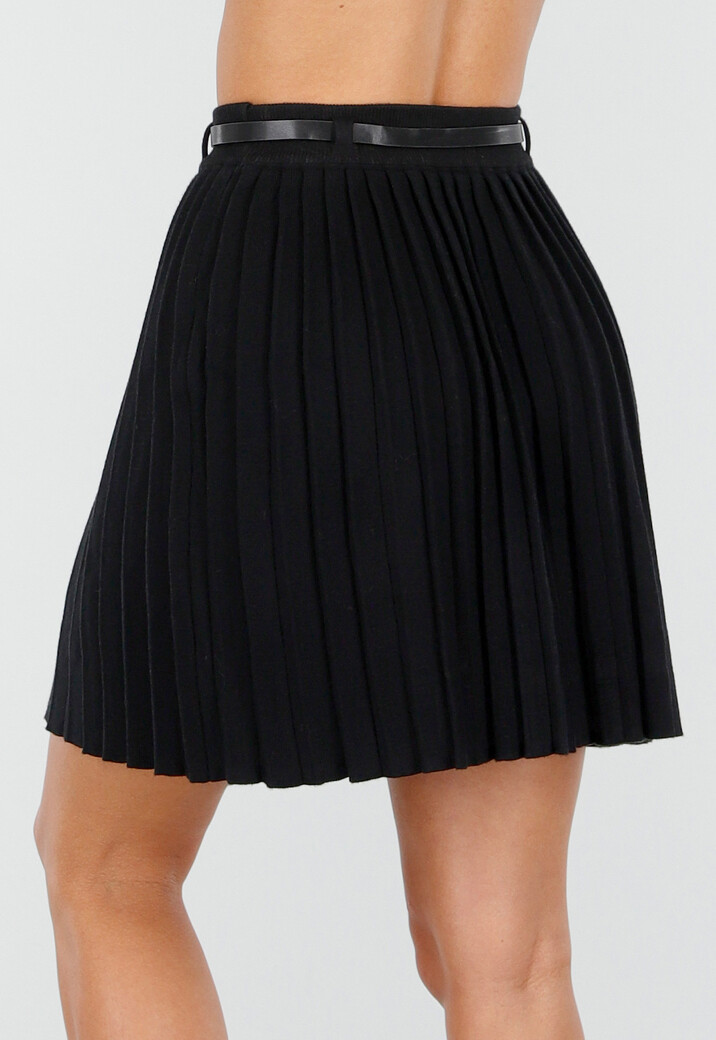 Zwarte Plissé Stretch Rok met Afneembare Riem