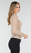 Beige Semi-Transparante Top met Hoge Hals en Lange Mouwen