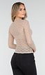 Beige Semi-Transparante Top met Hoge Hals en Lange Mouwen