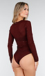 Bordeauxrode Glitter Body met V-Hals en Lange Mouwen