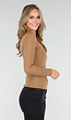 Camelkleurige Top met Lange Mouwen en Diepe Halslijn