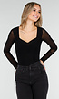 Zwarte Top met Mesh Mouwen en Hartvormige Halslijn