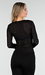 Zwarte Glitter Stretch Top met Lange Mouwen