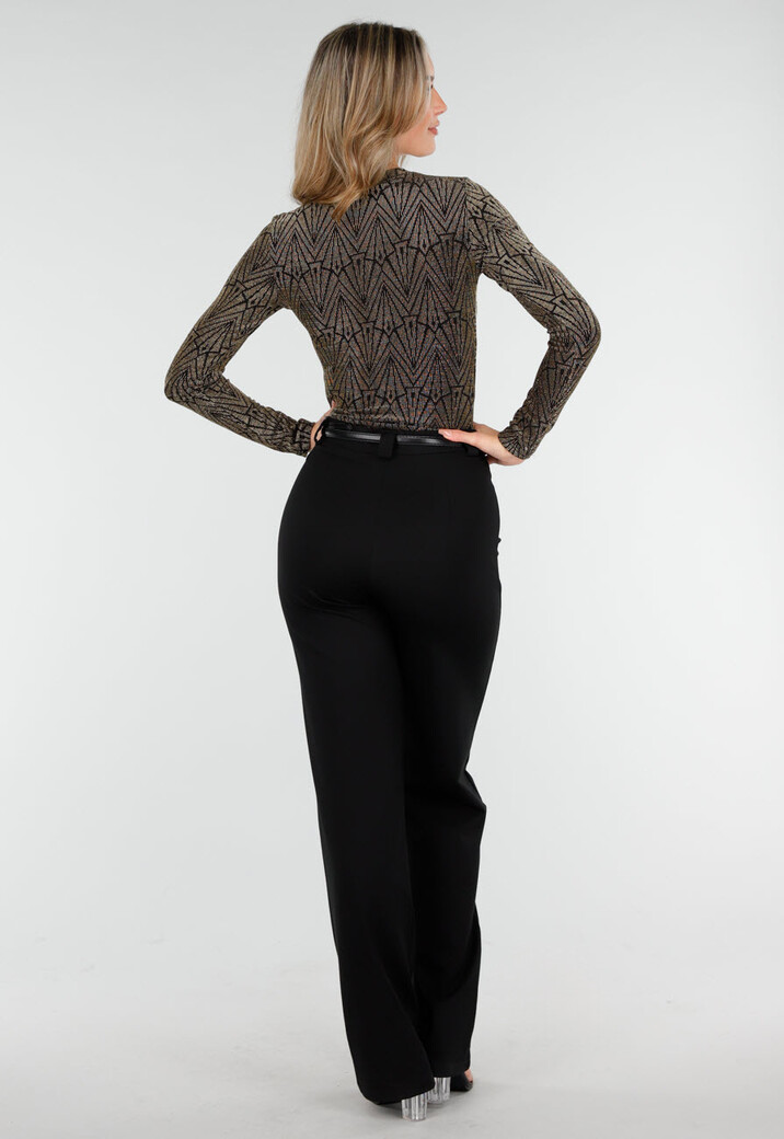 Gouden Body met Print en Lange Mouwen