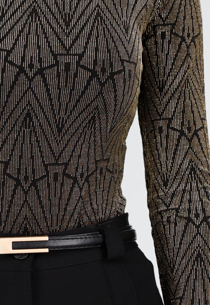 Gouden Body met Print en Lange Mouwen
