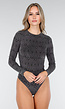 Zwarte Body met Zilveren Print en Lange Mouwen