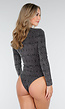 Zwarte Body met Zilveren Print en Lange Mouwen