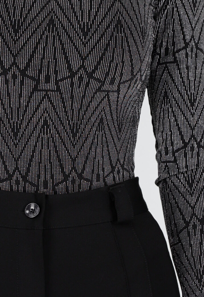 Zwarte Body met Zilveren Print en Lange Mouwen