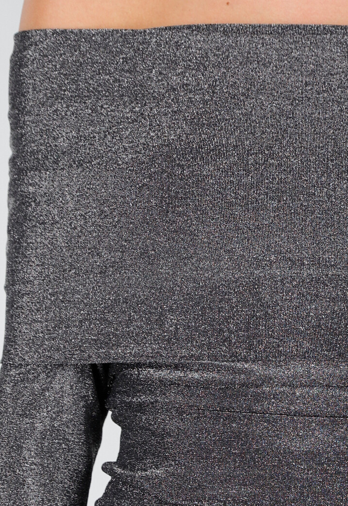 Zilveren Off Shoulder Top met Lange Mouwen