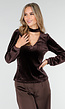 Bruine Velours Top met Cut-Out Halslijn en Lange Mouwen