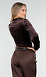 Bruine Velours Top met Cut-Out Halslijn en Lange Mouwen