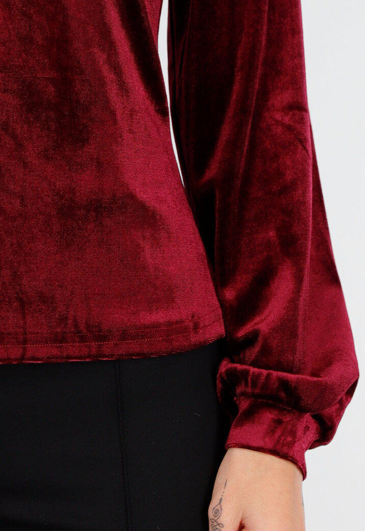 Rode Velours Top met V-Hals en Choker Detail