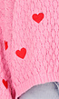 Roze Gebreide Trui met Rode Hartjes en Wijde Mouwen