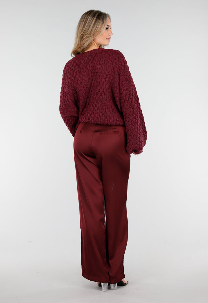 Bordeauxrode Gebreide Trui met Hartjesprint