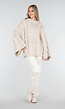 Beige Oversized Kabeltrui met Wijde Mouwen