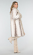 Beige Faux Fur Jas met Brede Revers en Zakken