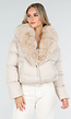 Beige Pufferjas met Bontkraag en Drukknopen