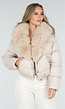 Beige Pufferjas met Bontkraag en Drukknopen