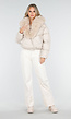 Beige Pufferjas met Bontkraag en Drukknopen