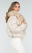 Beige Pufferjas met Bontkraag en Drukknopen
