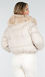 Beige Pufferjas met Bontkraag en Drukknopen