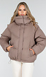 Taupe Pufferjas met Capuchon en Rits