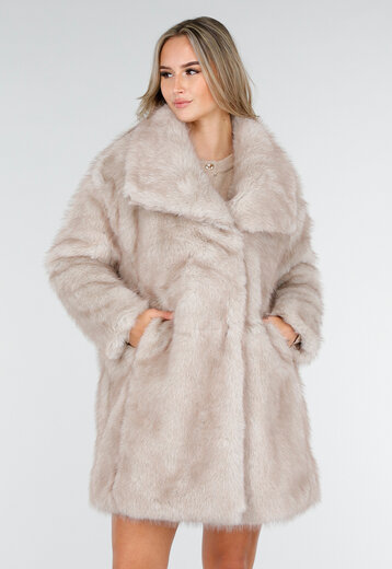 Beige Faux Fur Jas