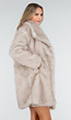 Beige Bontjas Jas met Grote Kraag en Steekzakken