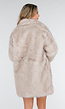 Beige Bontjas Jas met Grote Kraag en Steekzakken