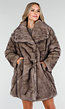 Taupe Faux Fur Jas met Oversized Kraag en Rechte Pasvorm