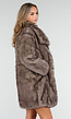 Taupe Faux Fur Jas met Oversized Kraag en Rechte Pasvorm