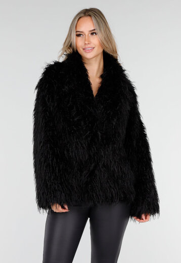 Faux Fur Jas Zwart