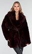 Bordeauxrode Faux Fur Jas met Ceintuur en Brede Kraag