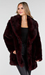Bordeauxrode Faux Fur Jas met Ceintuur en Brede Kraag