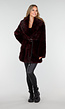 Bordeauxrode Faux Fur Jas met Ceintuur en Brede Kraag