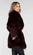 Bordeauxrode Faux Fur Jas met Ceintuur en Brede Kraag