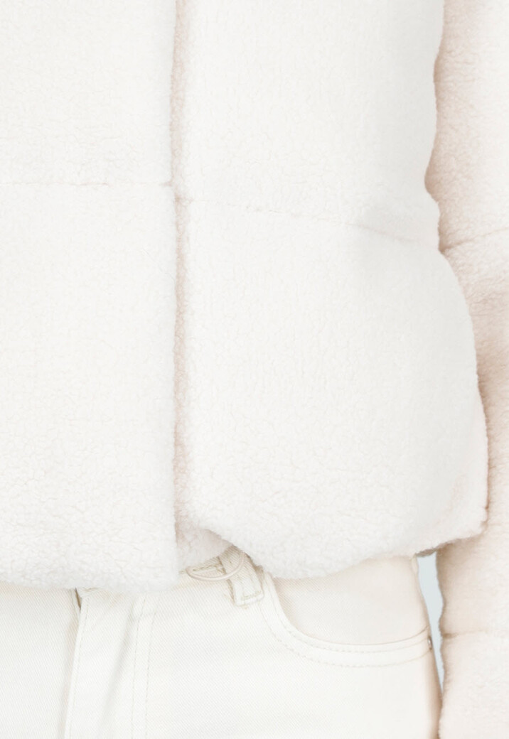 Witte Teddy Pufferjas met Capuchon en Hoge Kraag