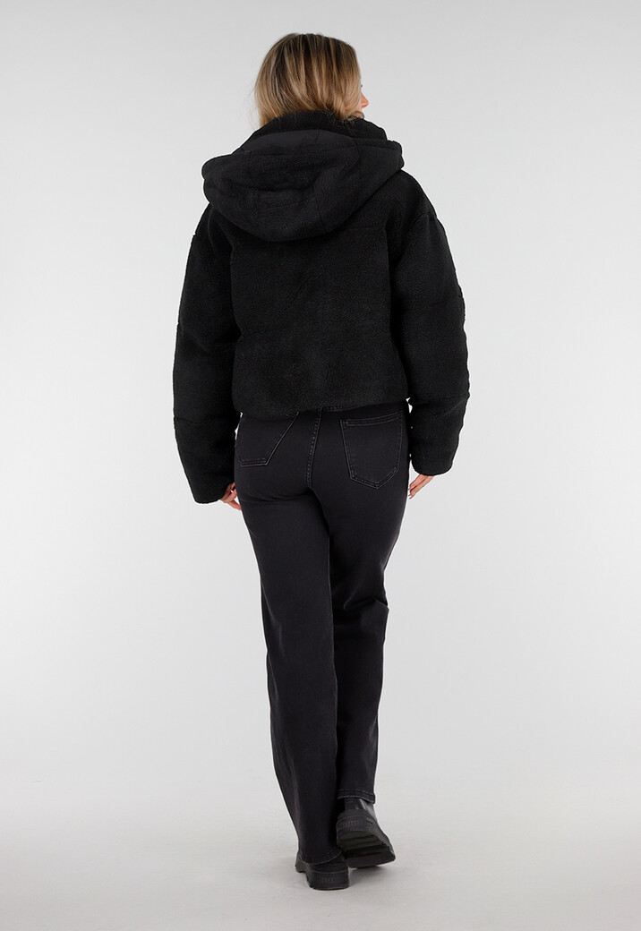 Zwarte Teddy Jas met Capuchon en Ritsluiting