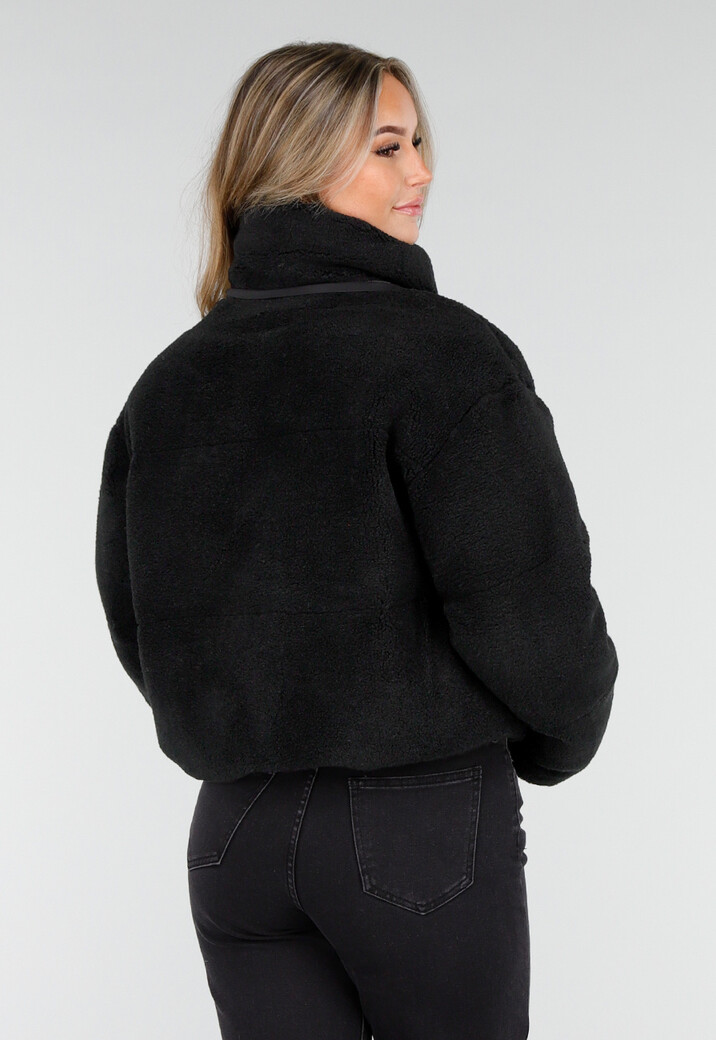 Zwarte Teddy Jas met Capuchon en Ritsluiting