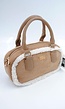 Beige Suède Handtas met Bontafwerking en Lang Schouderhengsel