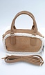 Beige Suède Handtas met Bontafwerking en Lang Schouderhengsel