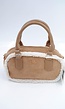 Beige Suède Handtas met Bontafwerking en Lang Schouderhengsel