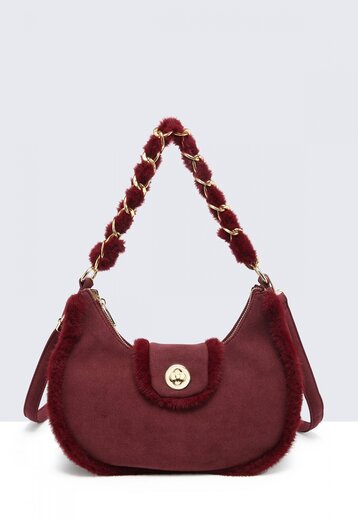 Bordeaux Schoudertas met Bont en Ketting