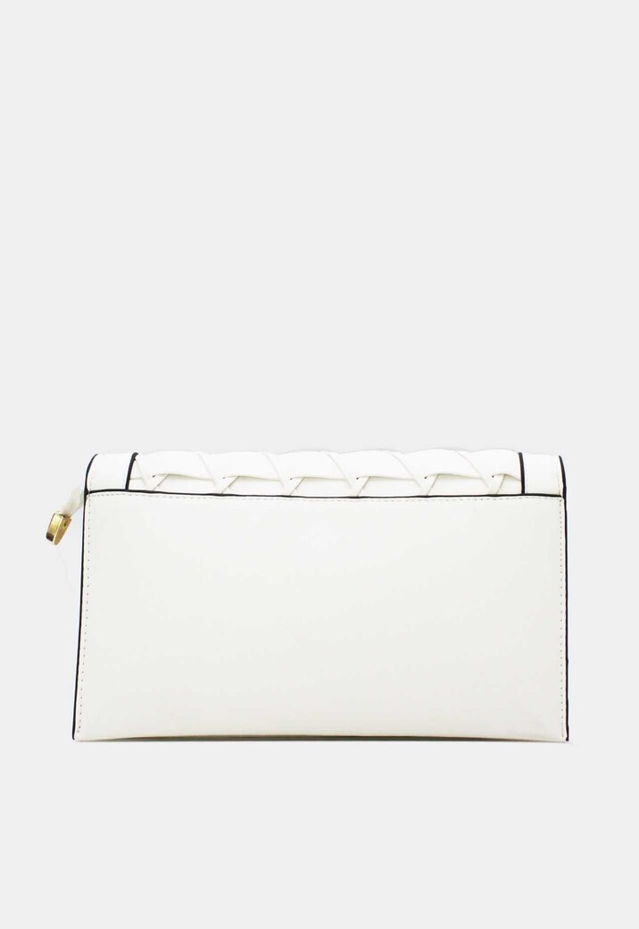 Witte Gevlochten Clutch van Imitatieleer met Afneembaar Schouderhengsel