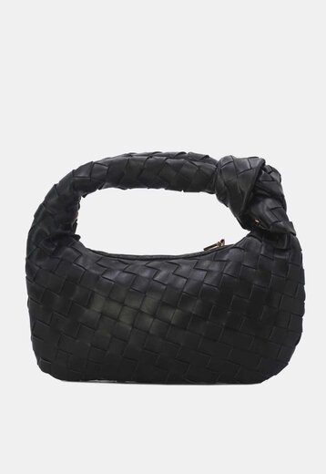 Zwarte Lederlook Geweven Tas