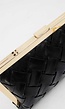 Zwarte Gevlochten Clutch van Imitatieleer met Gouden Rand en Afneembare Schouderketting