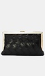 Zwarte Gevlochten Clutch van Imitatieleer met Gouden Rand en Afneembare Schouderketting