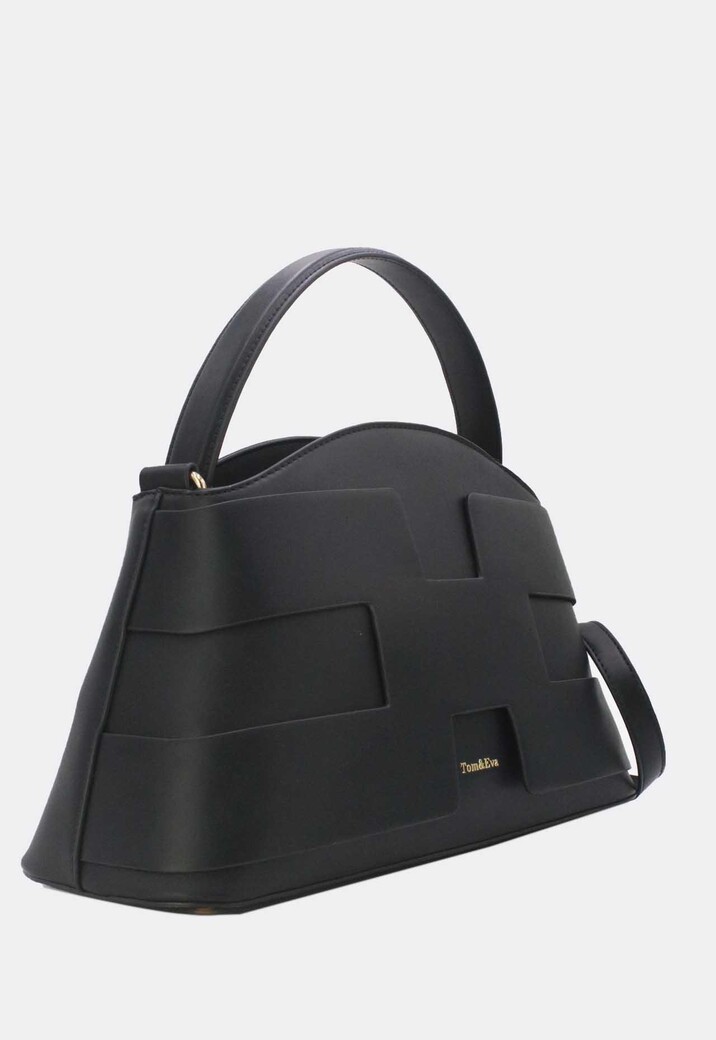 Zwarte Handtas van Imitatieleer met Geometrisch Ingewerkt Patroon en Afneembaar Schouderhengsel