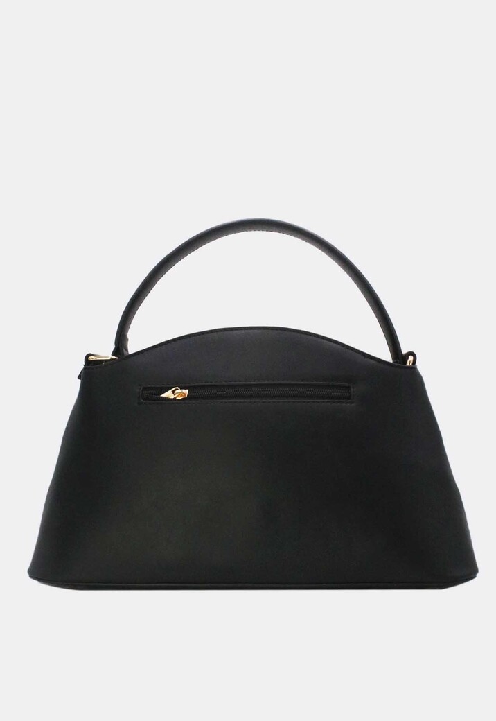 Zwarte Handtas van Imitatieleer met Geometrisch Ingewerkt Patroon en Afneembaar Schouderhengsel