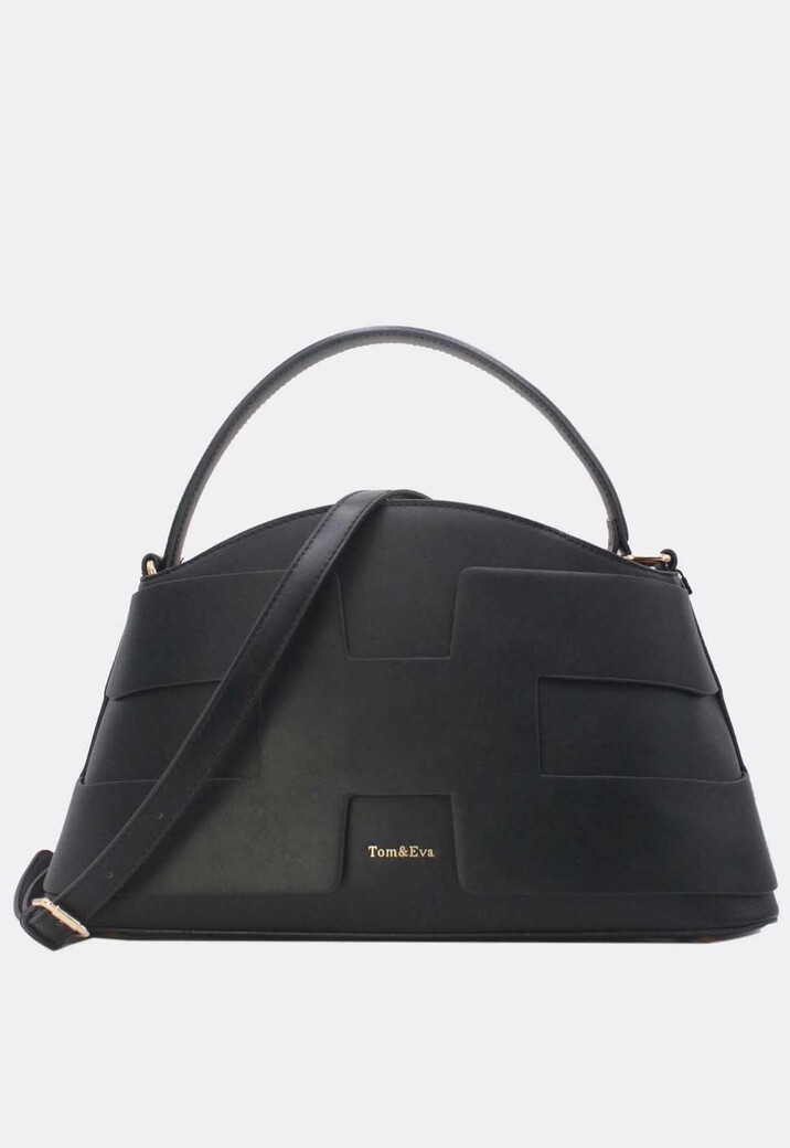 Zwarte Handtas van Imitatieleer met Geometrisch Ingewerkt Patroon en Afneembaar Schouderhengsel